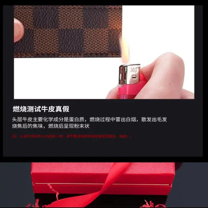 Check Pattern Leather Belt Automatic Buckle Young Fashion Casual Belt Trendy Ins Top Grain Cowhide High End Business