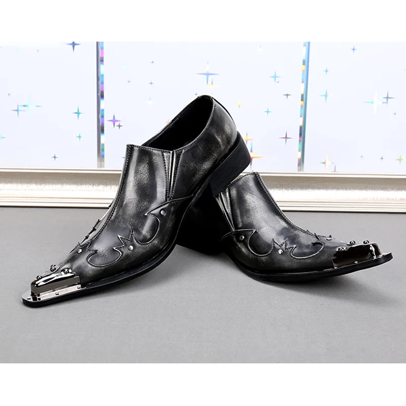 Iron Toe Shoes Men's Real Personality Custom Luxury Office Formal Wedding Original Design Retro Casual Leather Shoes