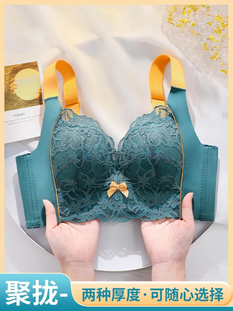 American Retro Push Up Bra Thin Thick Bottom Enhancer Latex Adjustable Straps, Sexy Non Magnetic Security Small Chest Lingerie