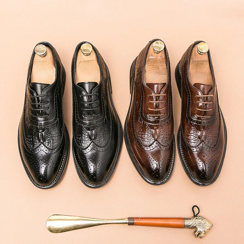 Men Suit Casual Shoes Luxury Men Brogue Dress Shoes Formal Business Leather Shoes Men Brown Wedding Italian Banquet Shoe Size 46