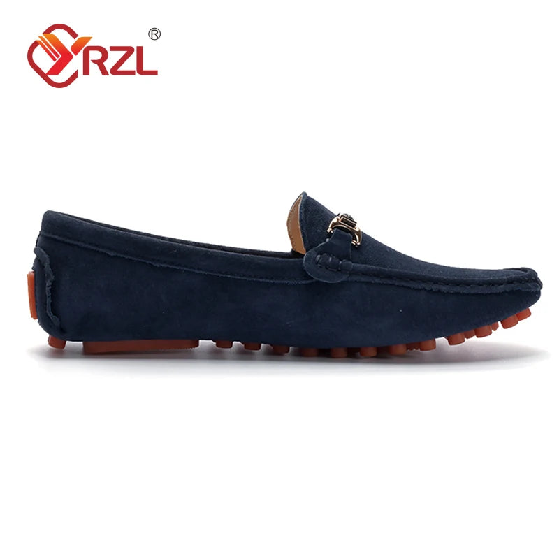 YRZL Loafers Men Casual Fashion Suede Men Shoes Lightweight Soft Genuine Leather Moccasins Slip on Driving Shoes for Men Size 48