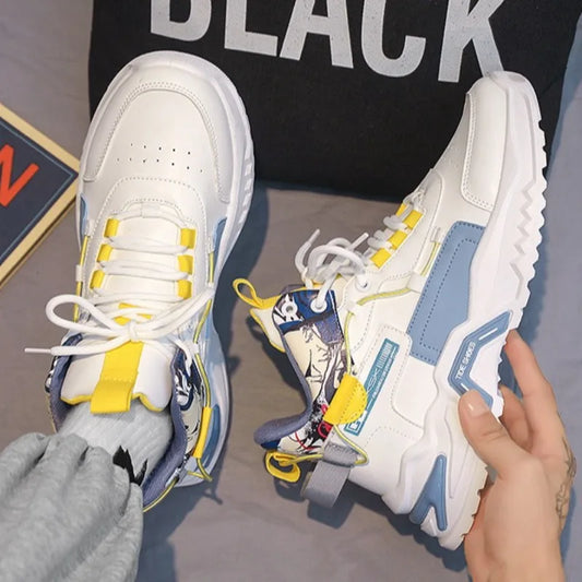 Spring Men Chunky Sneakers Trendy Fashion High-top Round Head Shoes Height Increase Color Block Casual Shoes zapatos de hombre