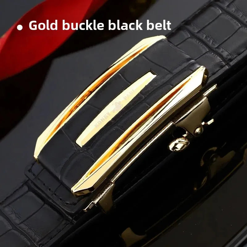 Genuine Leather Belt for Men Automatic Buckle Crocodile Pattern Calfskin Business Fashion Mid-aged And Young Waist Belt