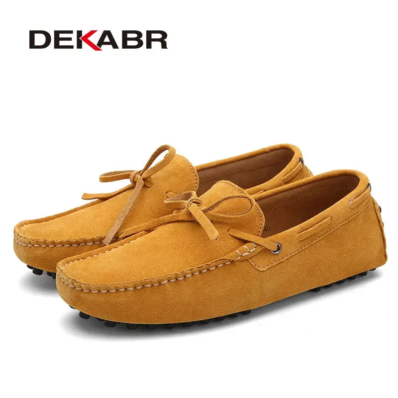 DEKABR Casual Men Genuine Leather Shoes Summer Breathable Green Men's Loafers Leather Shoes Sapato Masculino Zapatos Hombre