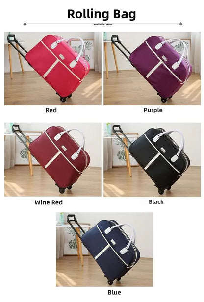 Large Capaci Travel Bag Women's Lightweight Pull Bag Portable ort Trip Hand Lage Bag with Wheels Faionable Ox Cloth