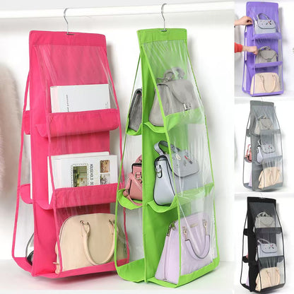 6 pocket dust-proof transparent hanging handbag organizer