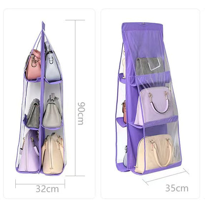 6 pocket dust-proof transparent hanging handbag organizer