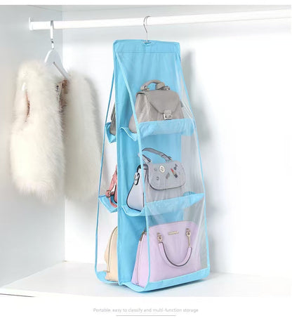 6 pocket dust-proof transparent hanging handbag organizer