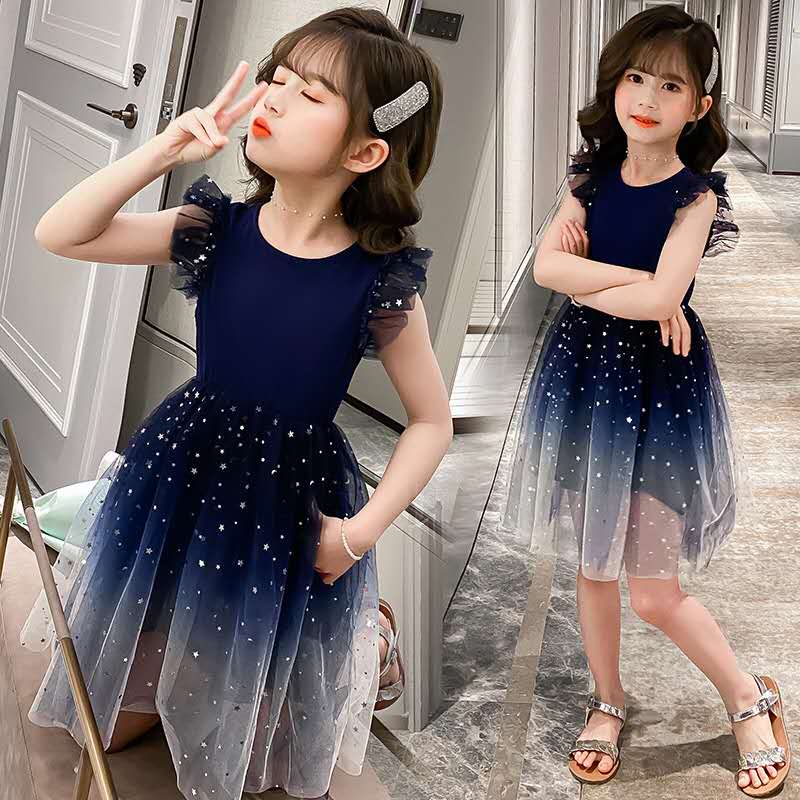 Girls Princess Dresses Star Pattern Girls Sleeveless Kid Dress Teenage Outfits for Girls