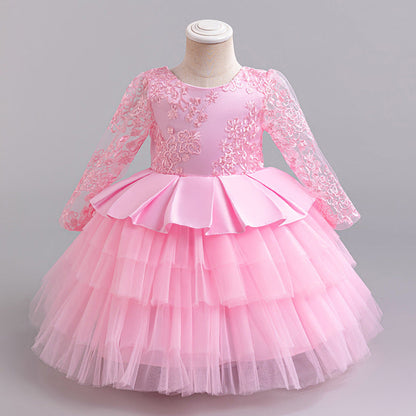 Children's Embroidered Princess Long-Sleeve Tutu For Piano Performance