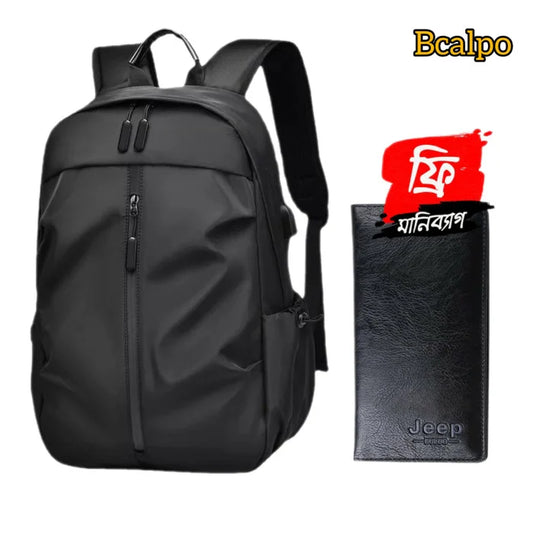 Waterproof Multi-Compartment Laptop Backpack – Black (Free Moneybag Included)