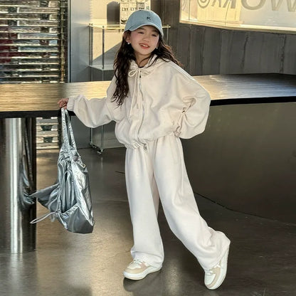 Girls' knitted style, fashionable hooded sweatshirt, internet celebrity fashion, sports and leisure two-piece suit