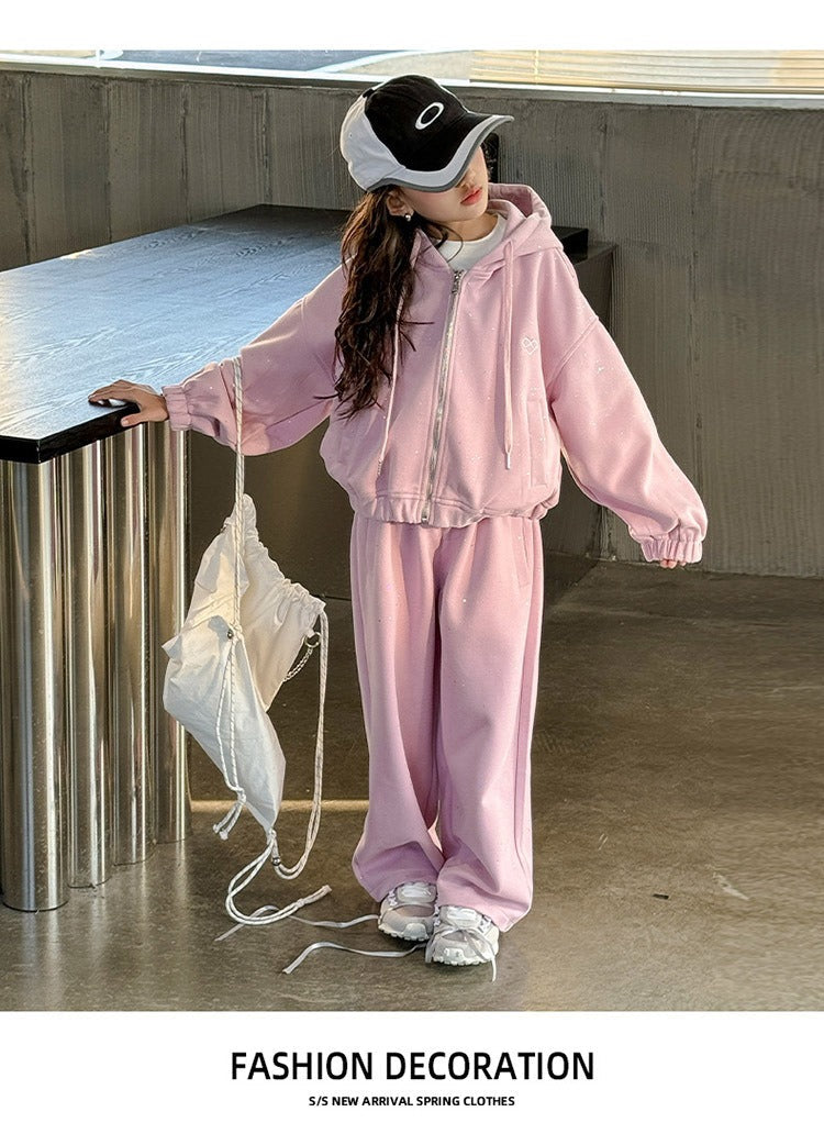 Girls' knitted style, fashionable hooded sweatshirt, internet celebrity fashion, sports and leisure two-piece suit