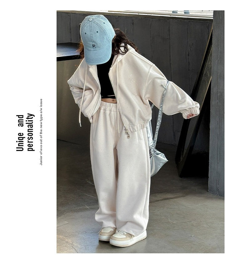 Girls' knitted style, fashionable hooded sweatshirt, internet celebrity fashion, sports and leisure two-piece suit