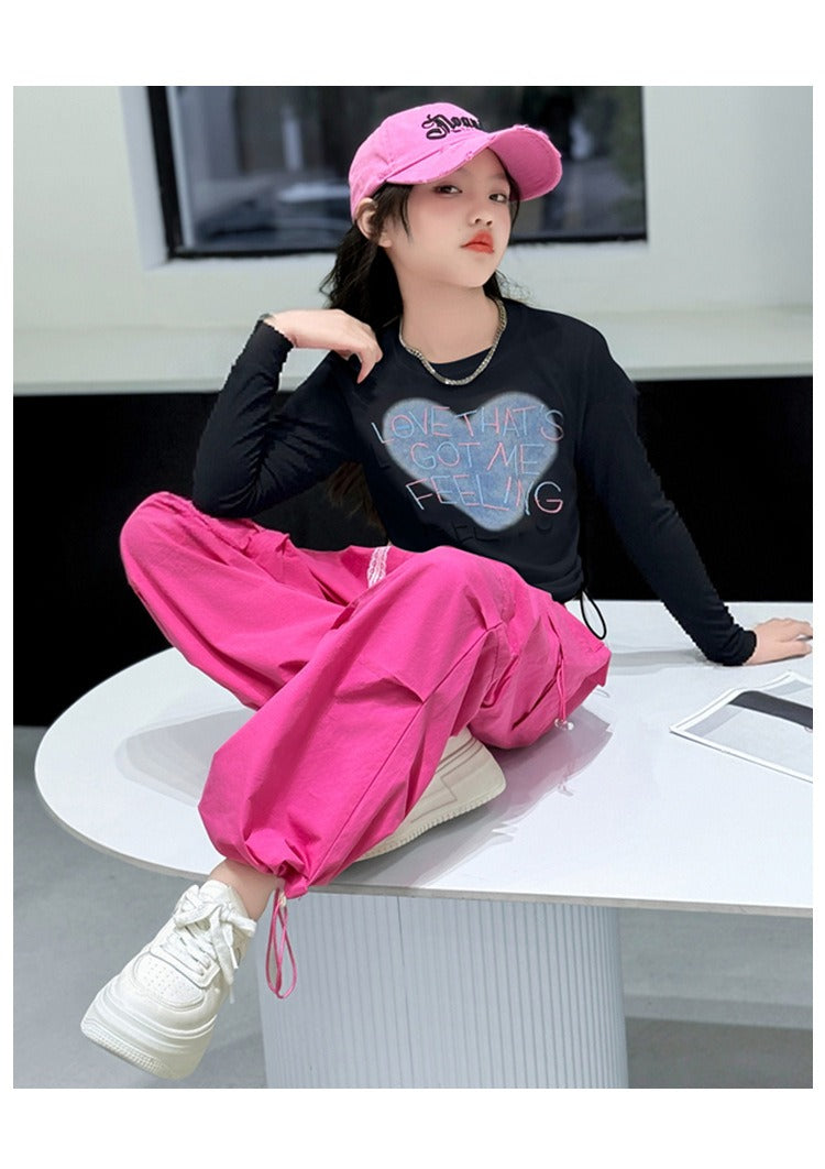 Fashionable new style girls' trendy and cool street style two-piece suit